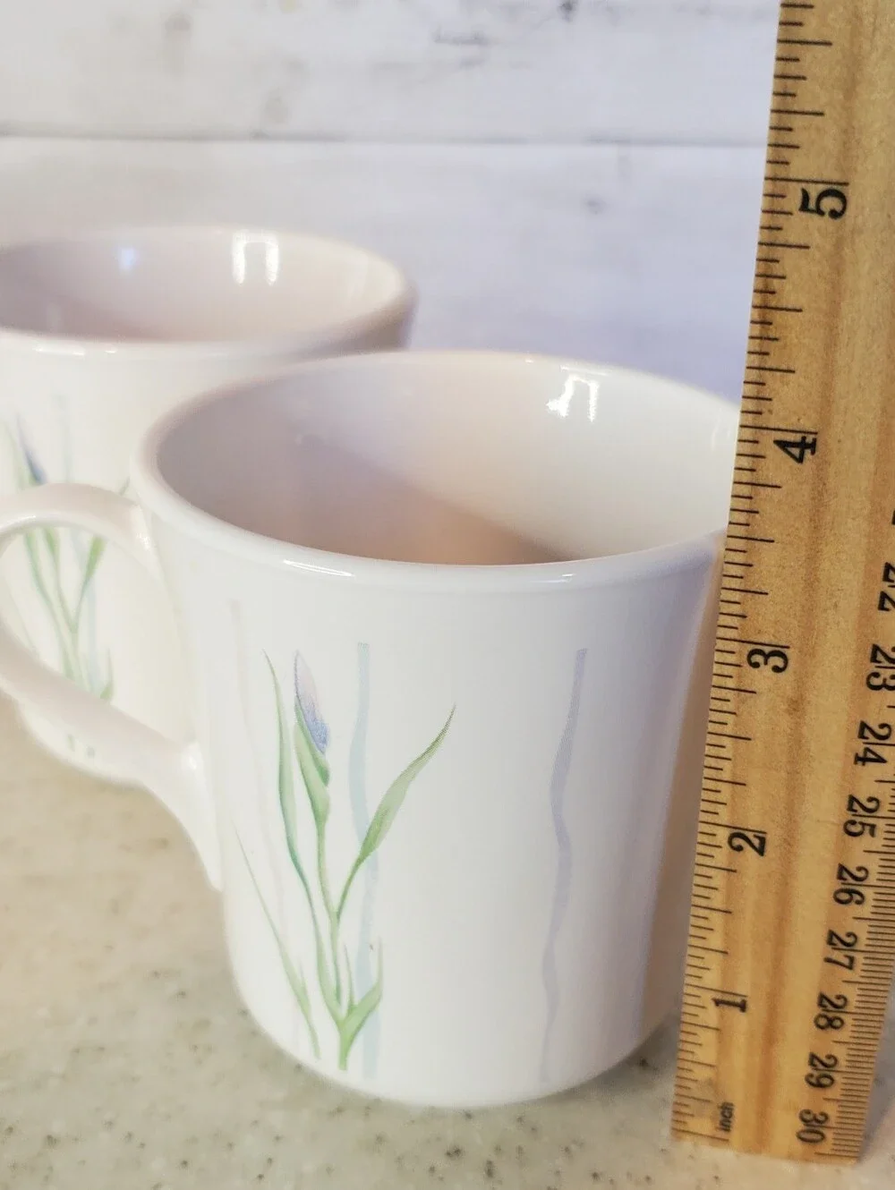 Vintage Corelle Corning Shadow Iris Coffee Mugs Set of 4 Floral Cups 3.5